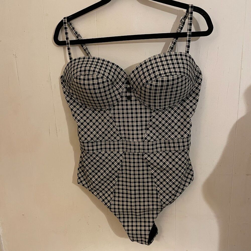 SKINNY DIPPERS Busta Move Plaid PIN UP SWIMSUIT XL Nwot